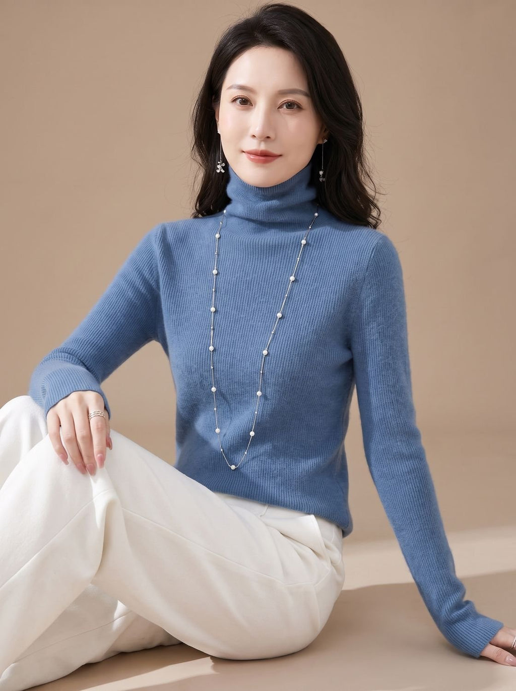 Women's Snug Turtleneck Rib-Trim Layering Sweater - Fog Blue