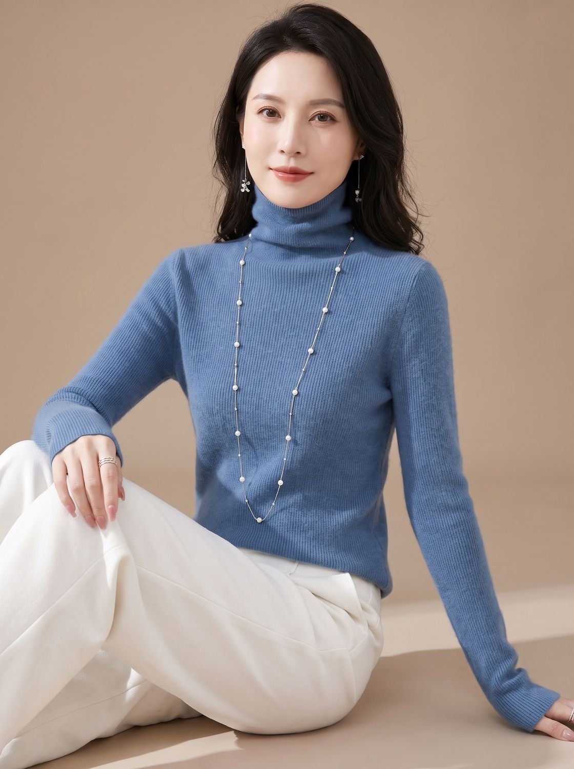 Women's Snug Turtleneck Rib-Trim Layering Sweater - Fog Blue