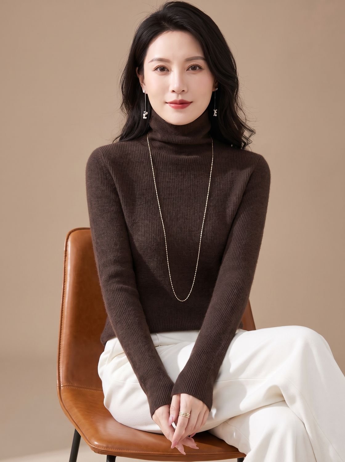Women's Snug Turtleneck Rib-Trim Layering Sweater - Silk Fog Brown