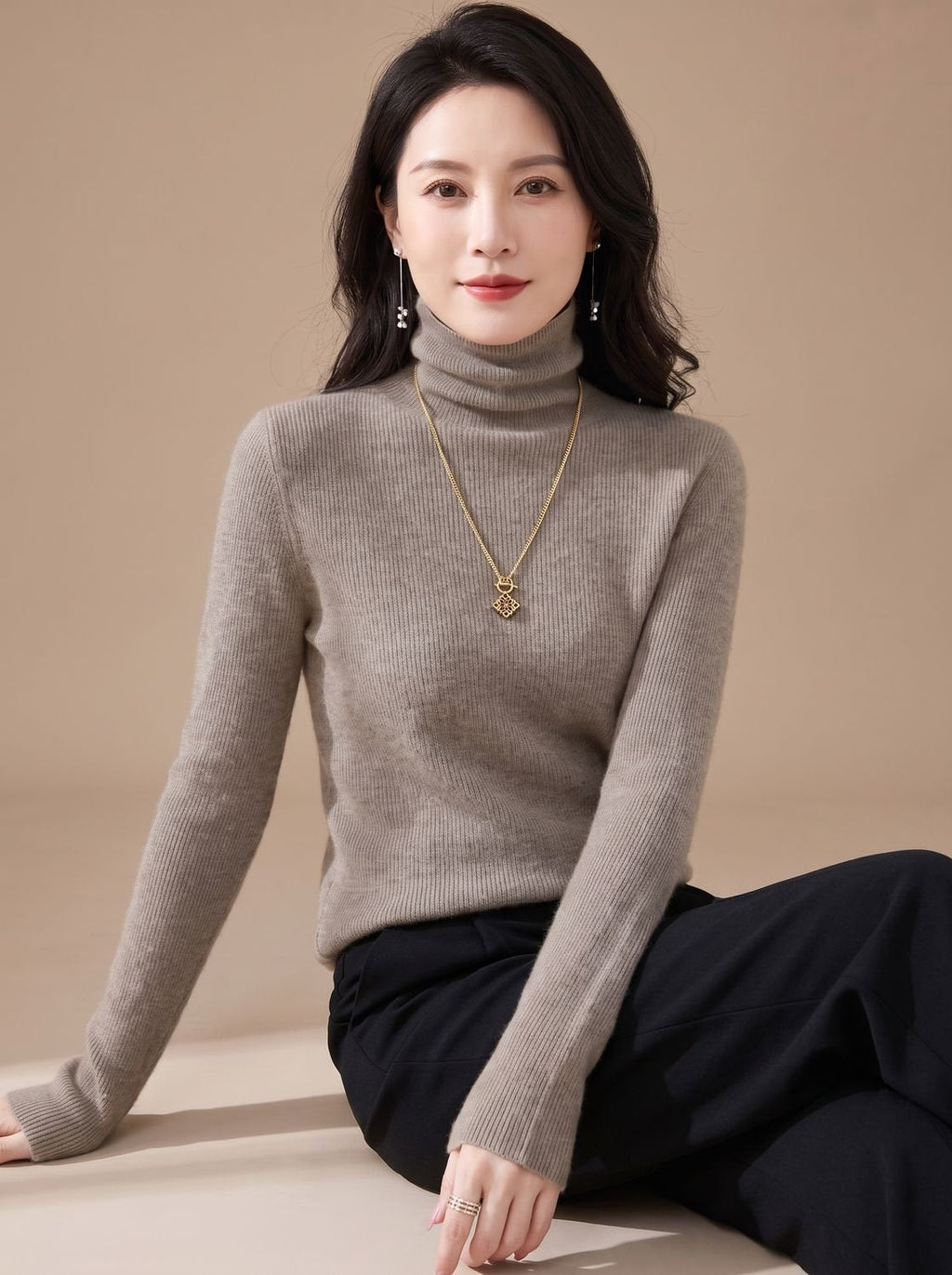 Women's Snug Turtleneck Rib-Trim Layering Sweater