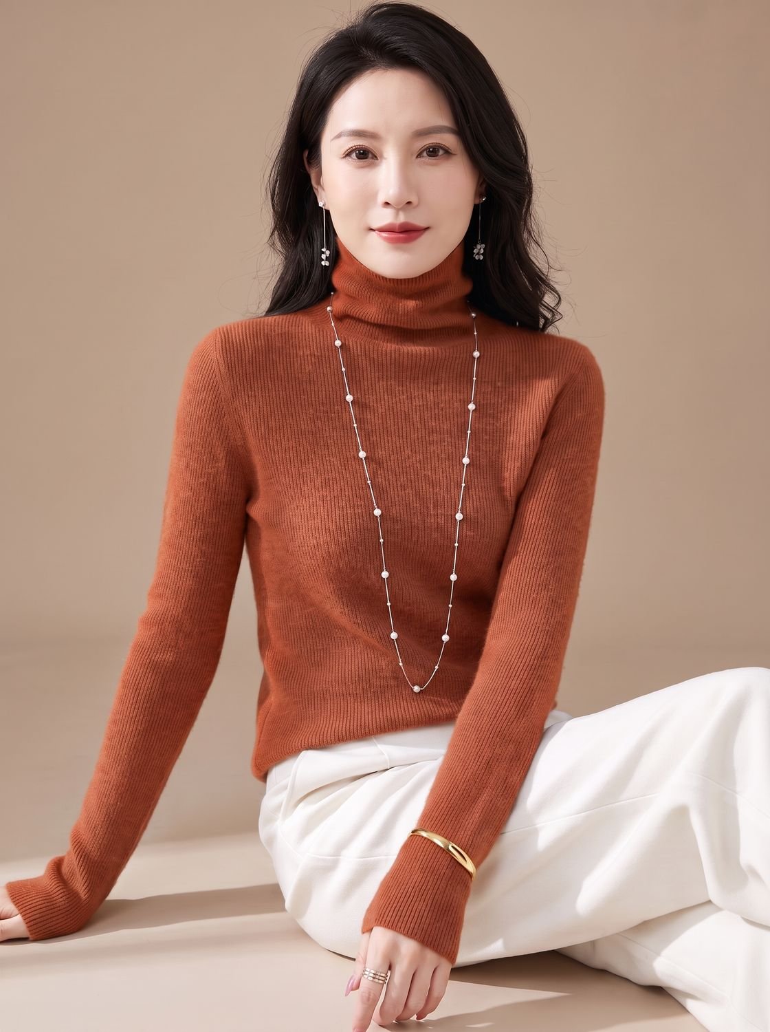 Women's Snug Turtleneck Rib-Trim Layering Sweater