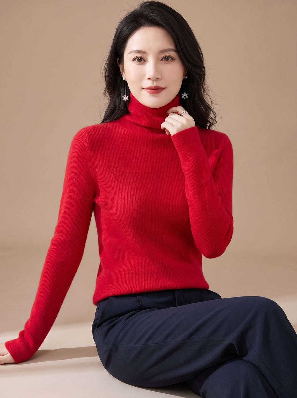 Women's Snug Turtleneck Rib-Trim Layering Sweater