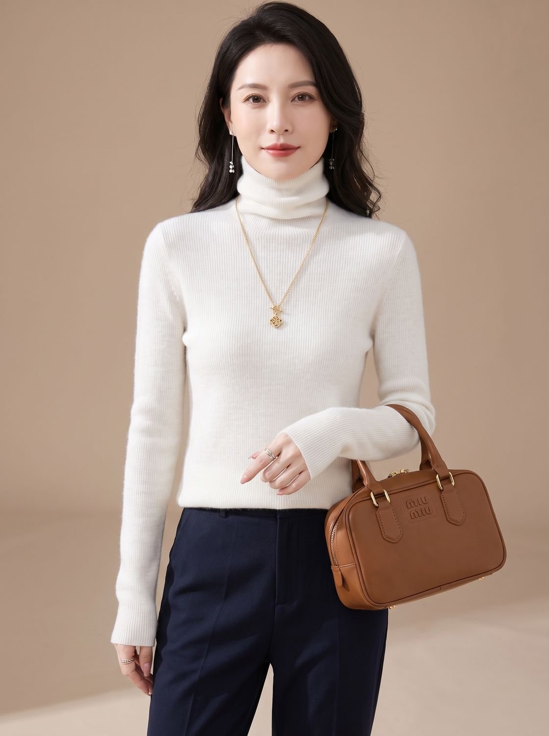 Women's Snug Turtleneck Rib-Trim Layering Sweater - Ivory White