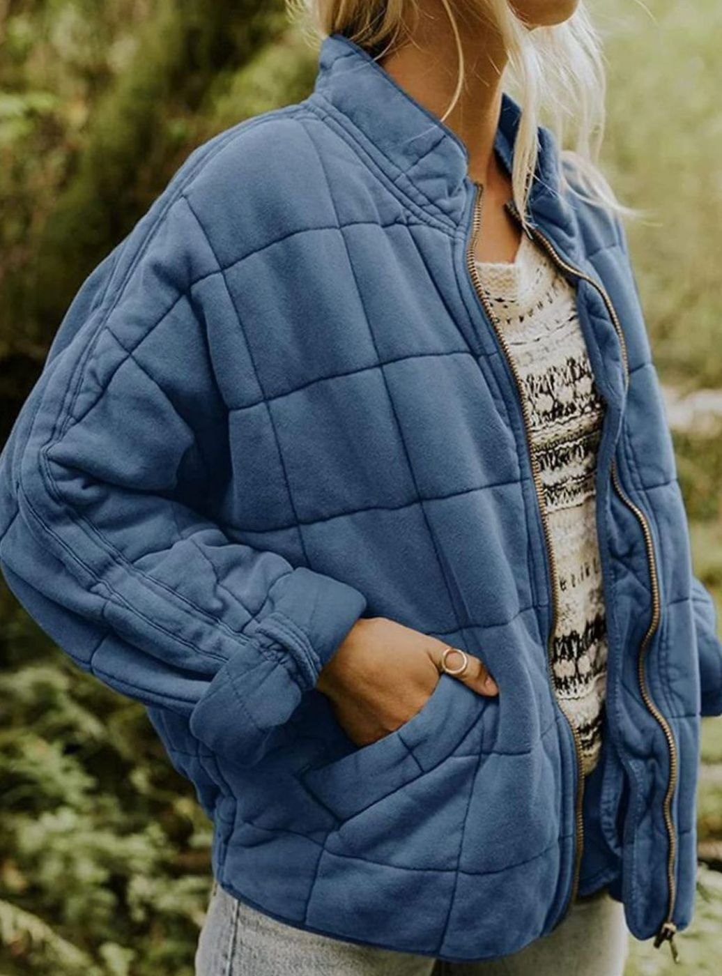 Women's Close-Fit Quilted Jacket With Full Zip - Blue