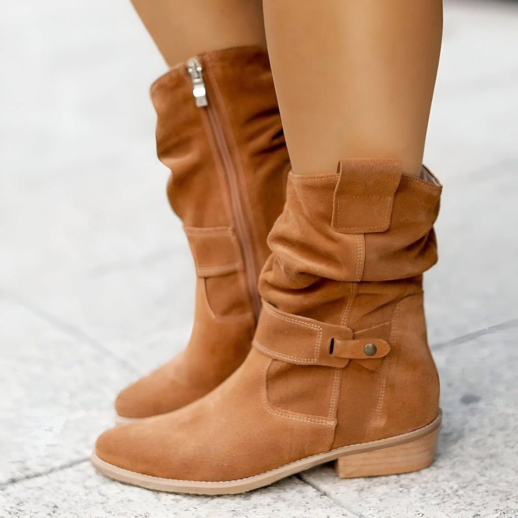Women's Slouchy Faux Suede Mid-Calf Knee High Boots Block