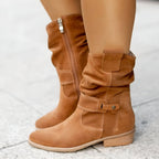 Women's Slouchy Faux Suede Mid-Calf Knee High Boots Block