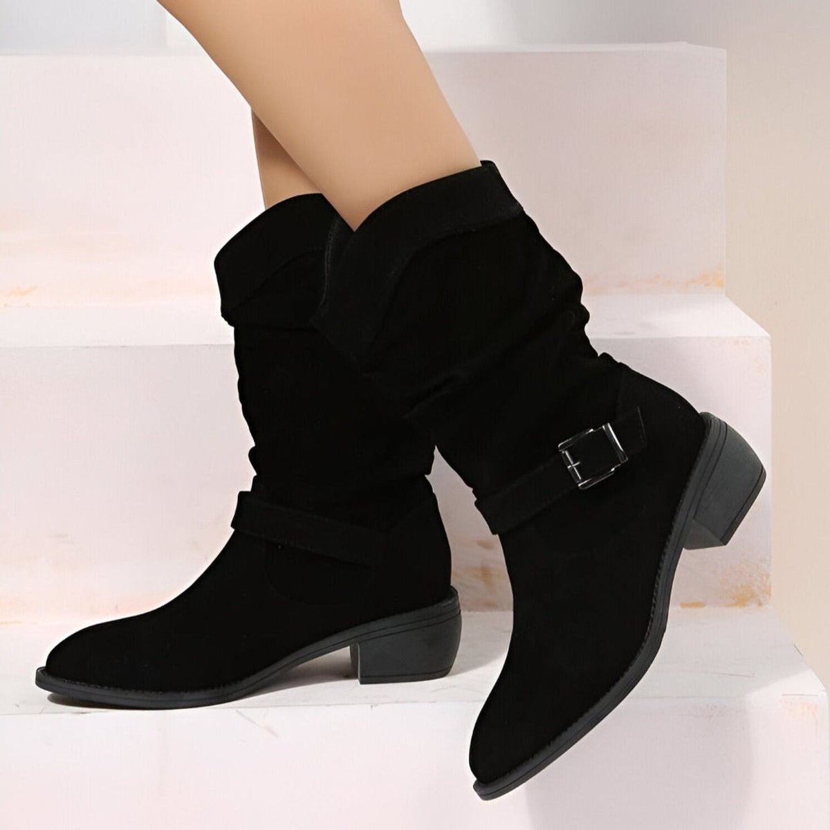 Women's Slouchy Faux Suede Mid-Calf Knee High Boots Block