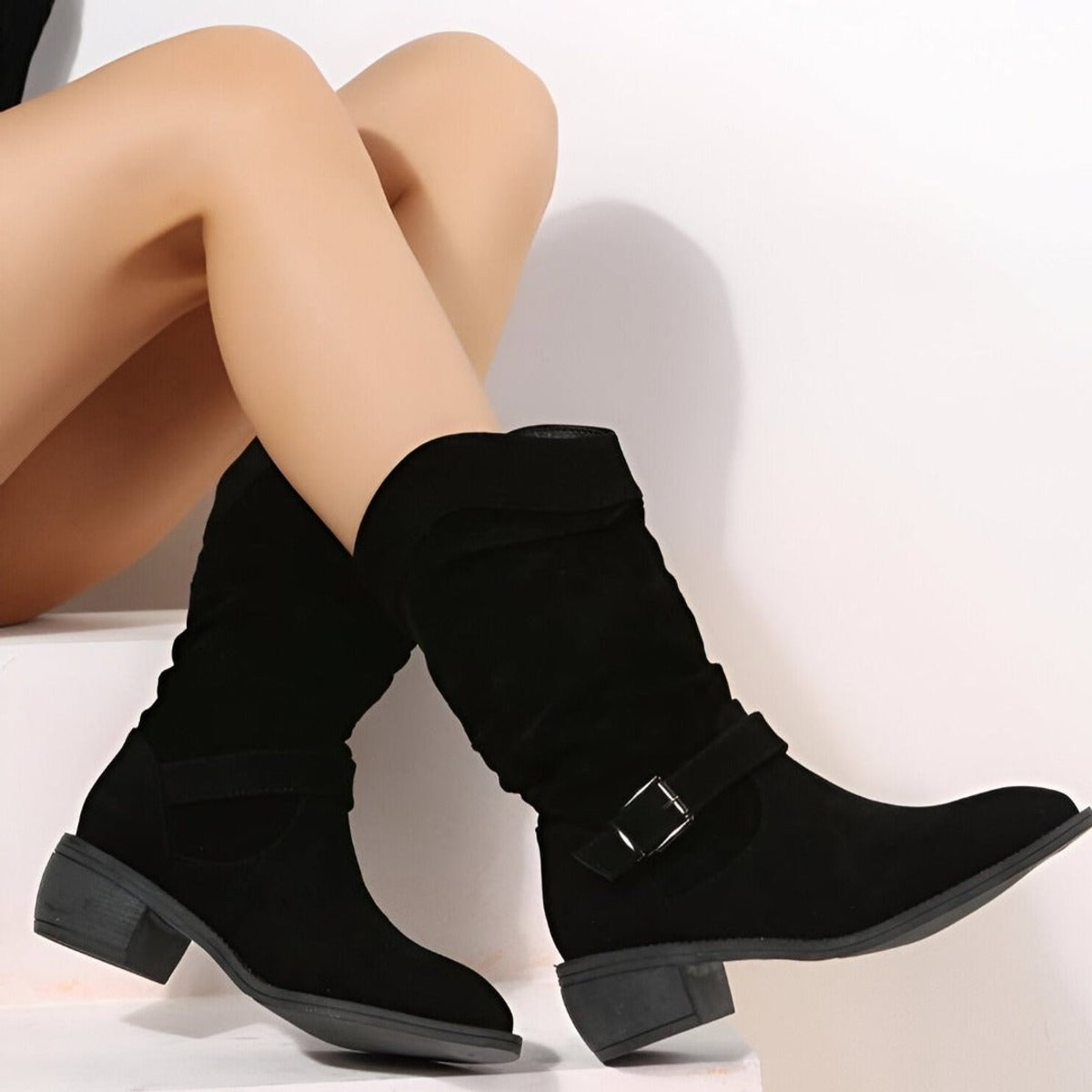 Women's Slouchy Faux Suede Mid-Calf Knee High Boots Block