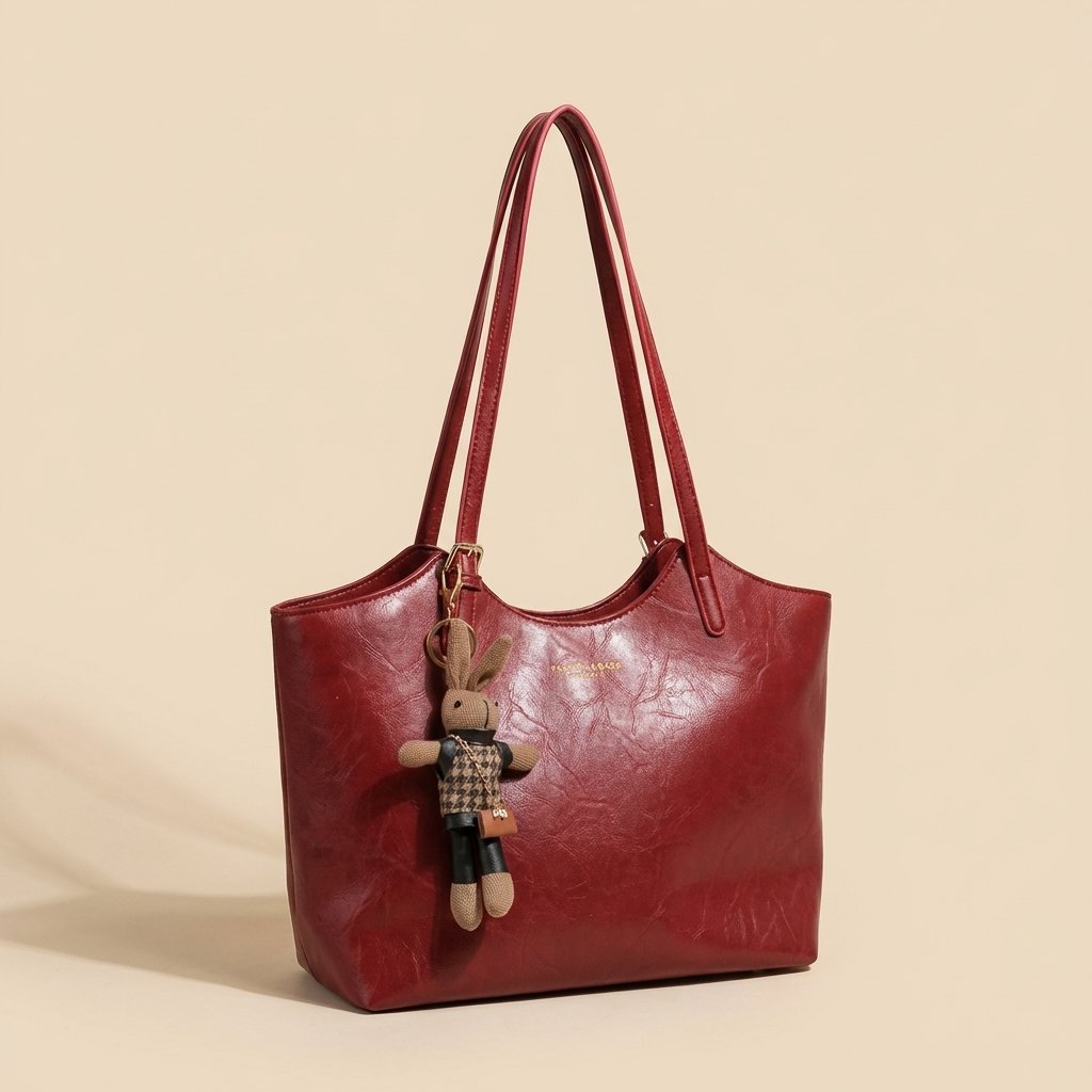 Women's Soft Vegan Leather Shoulder Tote Bag Plush Bunny