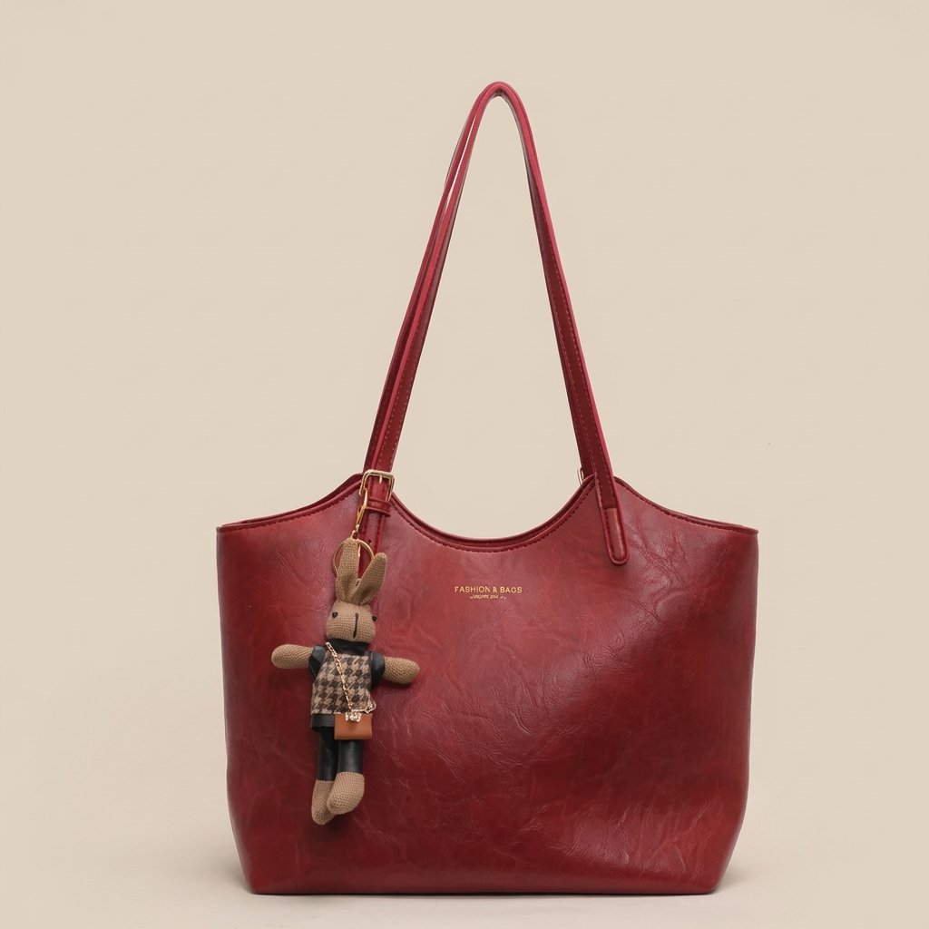 Women's Soft Vegan Leather Shoulder Tote Bag Plush Bunny