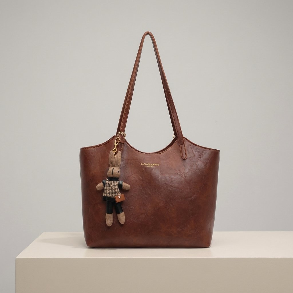 Women's Soft Vegan Leather Shoulder Tote Bag Plush Bunny