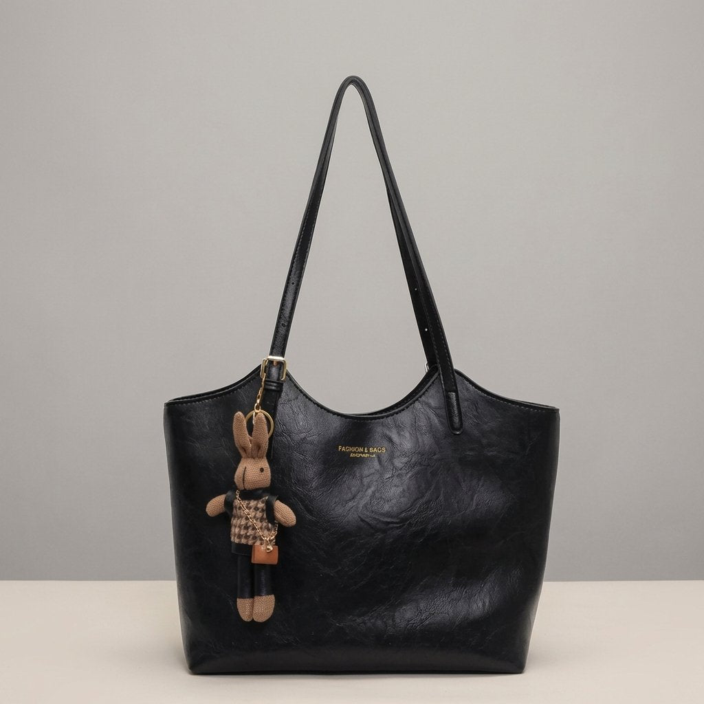 Women's Soft Vegan Leather Shoulder Tote Bag Plush Bunny