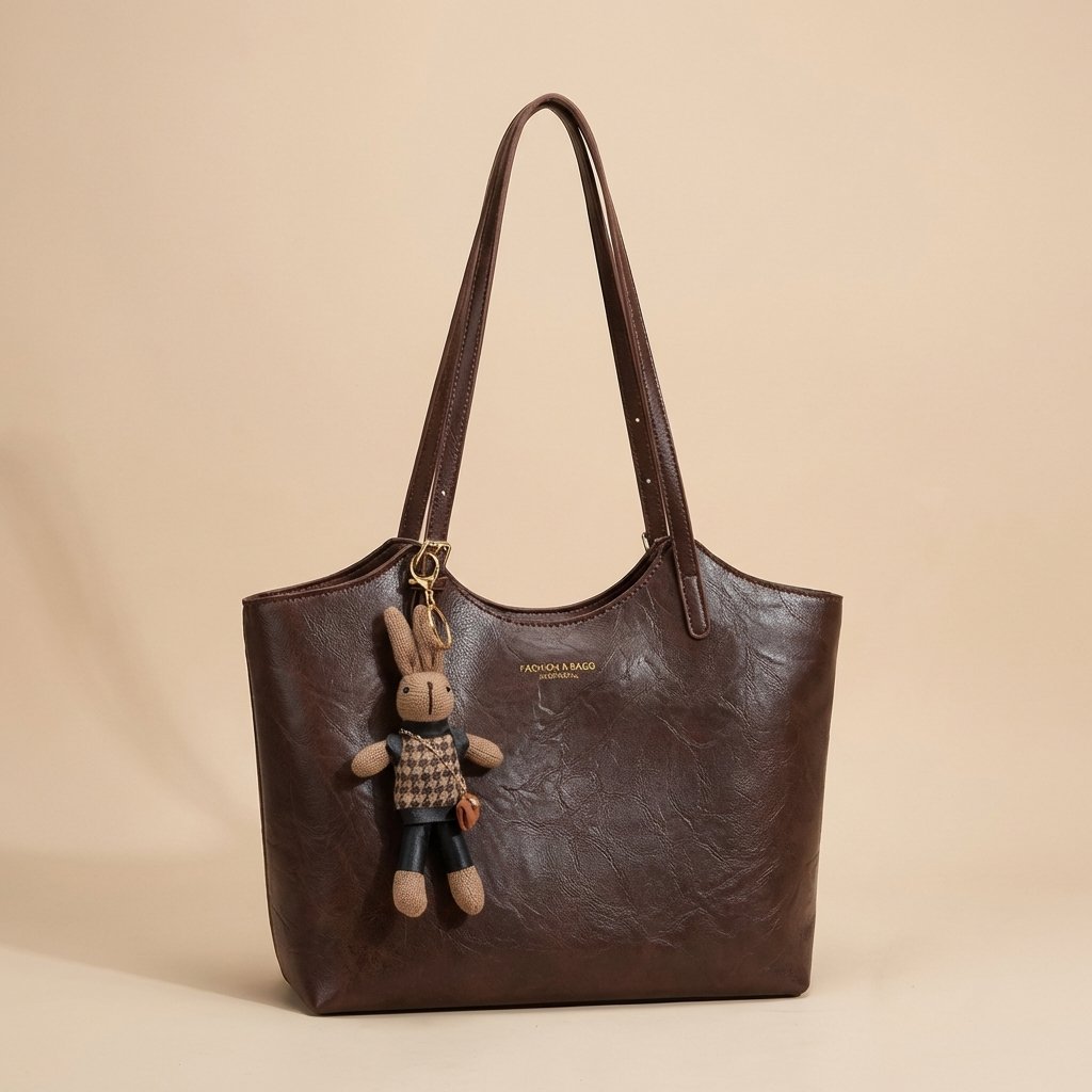 Women's Soft Vegan Leather Shoulder Tote Bag Plush Bunny