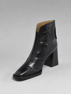 Women's Square-Toe Block-Heel Leather Ankle Boots