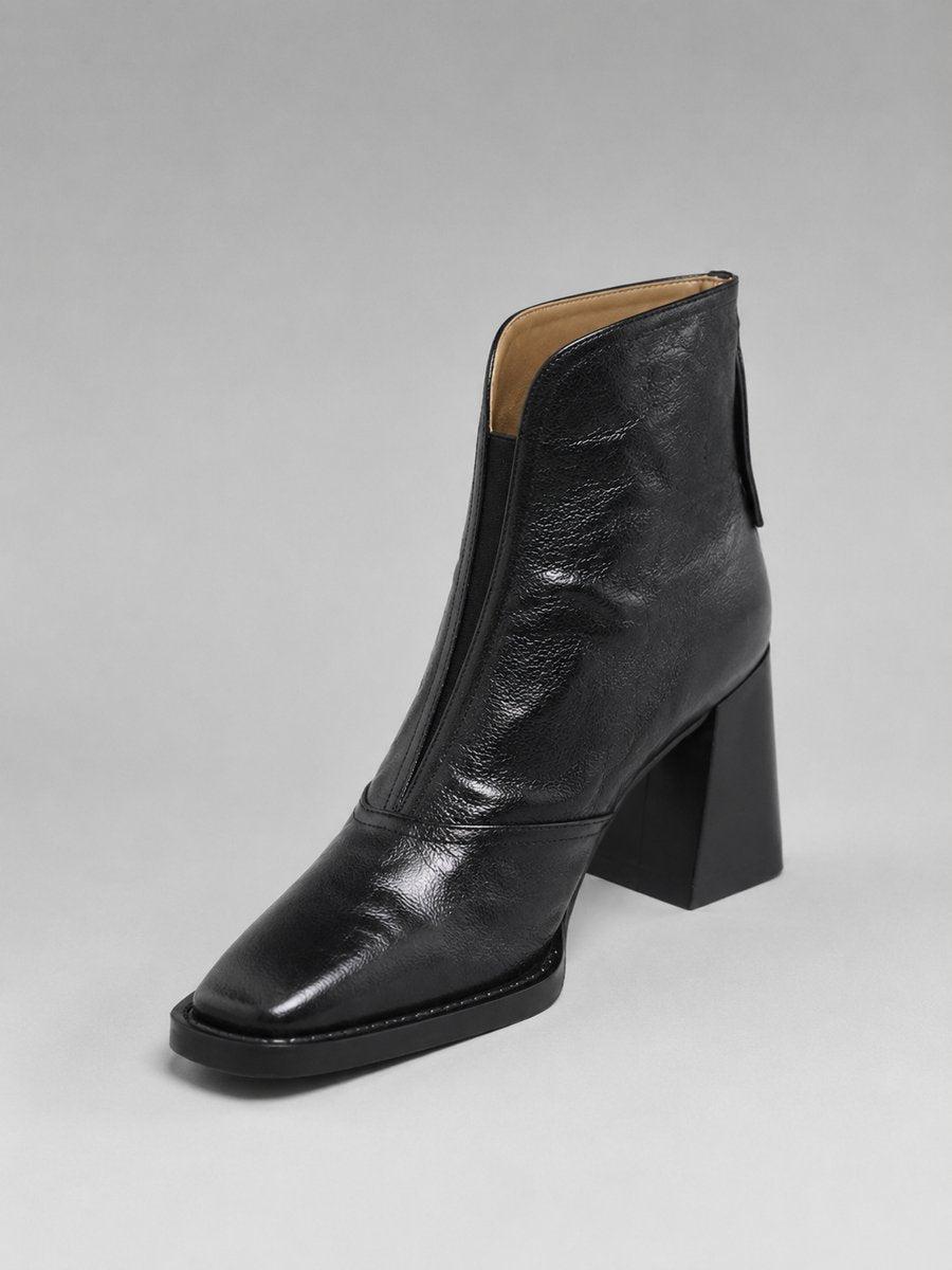 Women's Square-Toe Block-Heel Leather Ankle Boots