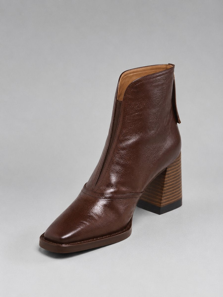 Women's Square-Toe Block-Heel Leather Ankle Boots