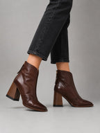 Women's Square-Toe Block-Heel Leather Ankle Boots