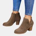 Women's Suede Block Heel Side-Zip Ankle Boots