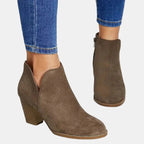 Women's Suede Block Heel Side-Zip Ankle Boots
