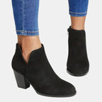 Women's Suede Block Heel Side-Zip Ankle Boots