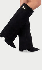 Women's Suede Knee-High Fold-Over Buckle Thigh-High Boots