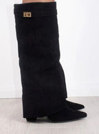 Women's Suede Knee-High Fold-Over Buckle Thigh-High Boots
