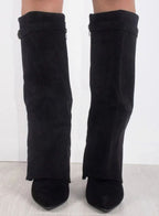 Women's Suede Knee-High Fold-Over Buckle Thigh-High Boots