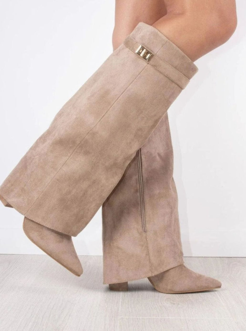 Women's Suede Knee-High Fold-Over Buckle Thigh-High Boots