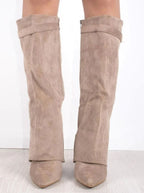 Women's Suede Knee-High Fold-Over Buckle Thigh-High Boots