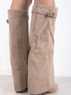 Women's Suede Knee-High Fold-Over Buckle Thigh-High Boots