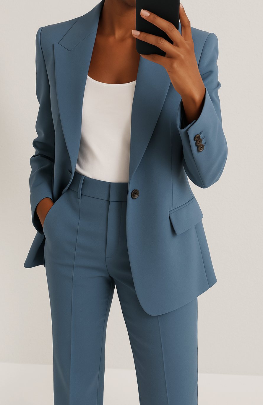 Women's Tailored Blazer Straight-Leg Suit Set