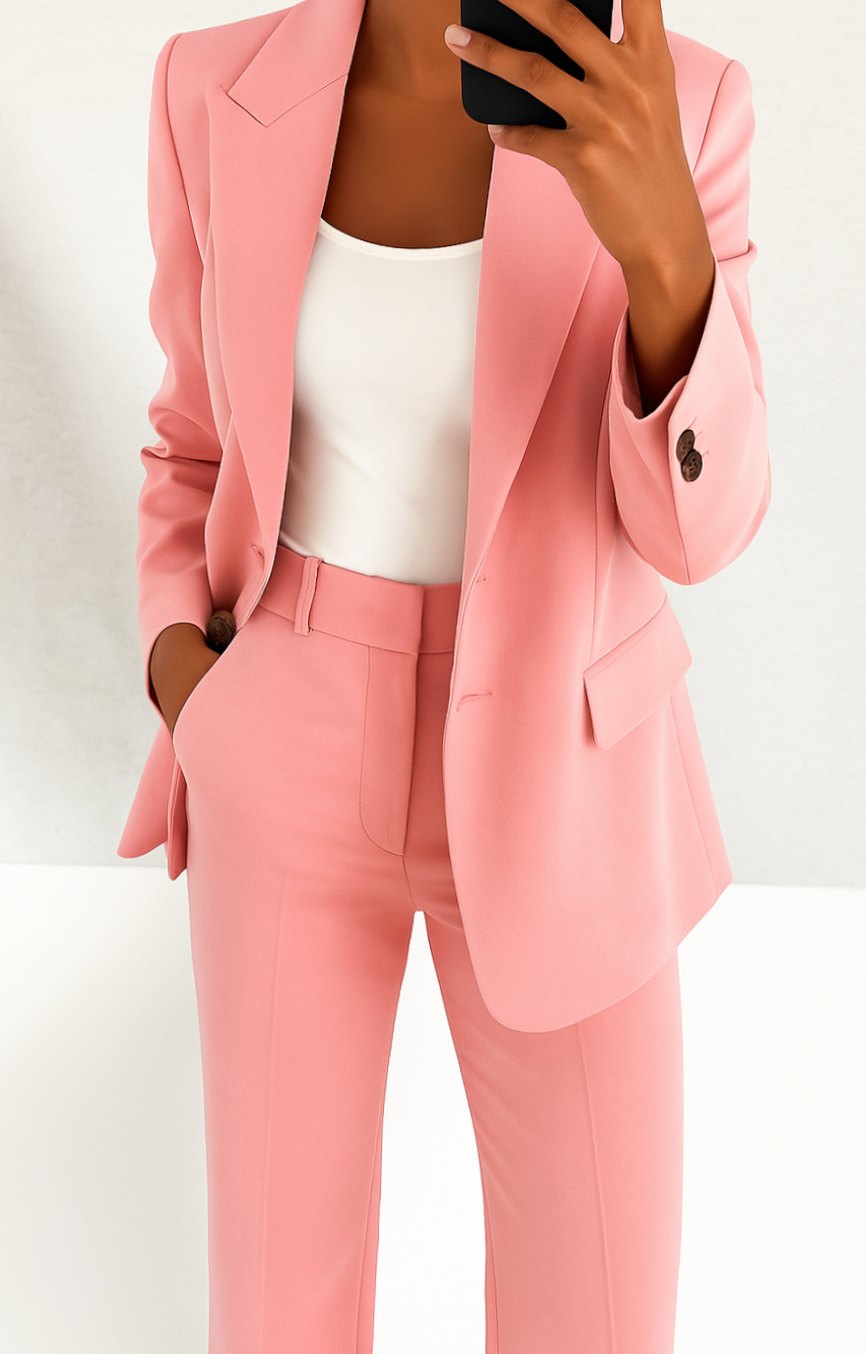 Women's Tailored Blazer Straight-Leg Suit Set