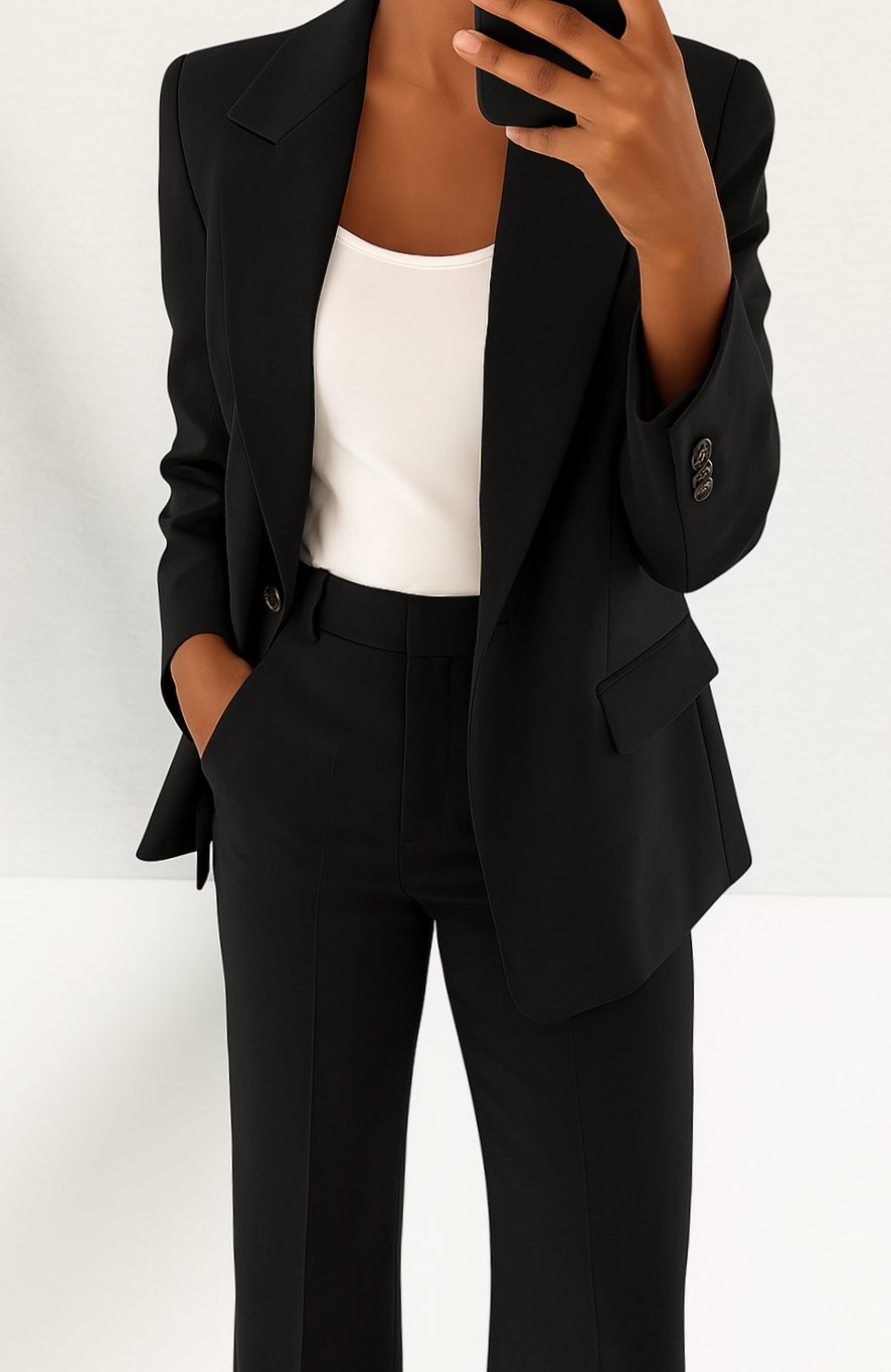Women's Tailored Blazer Straight-Leg Suit Set