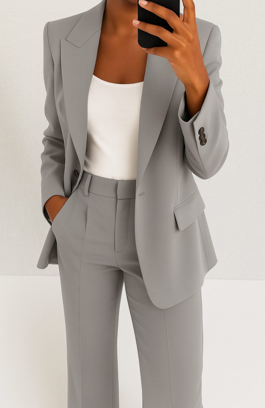 Women's Tailored Blazer Straight-Leg Suit Set