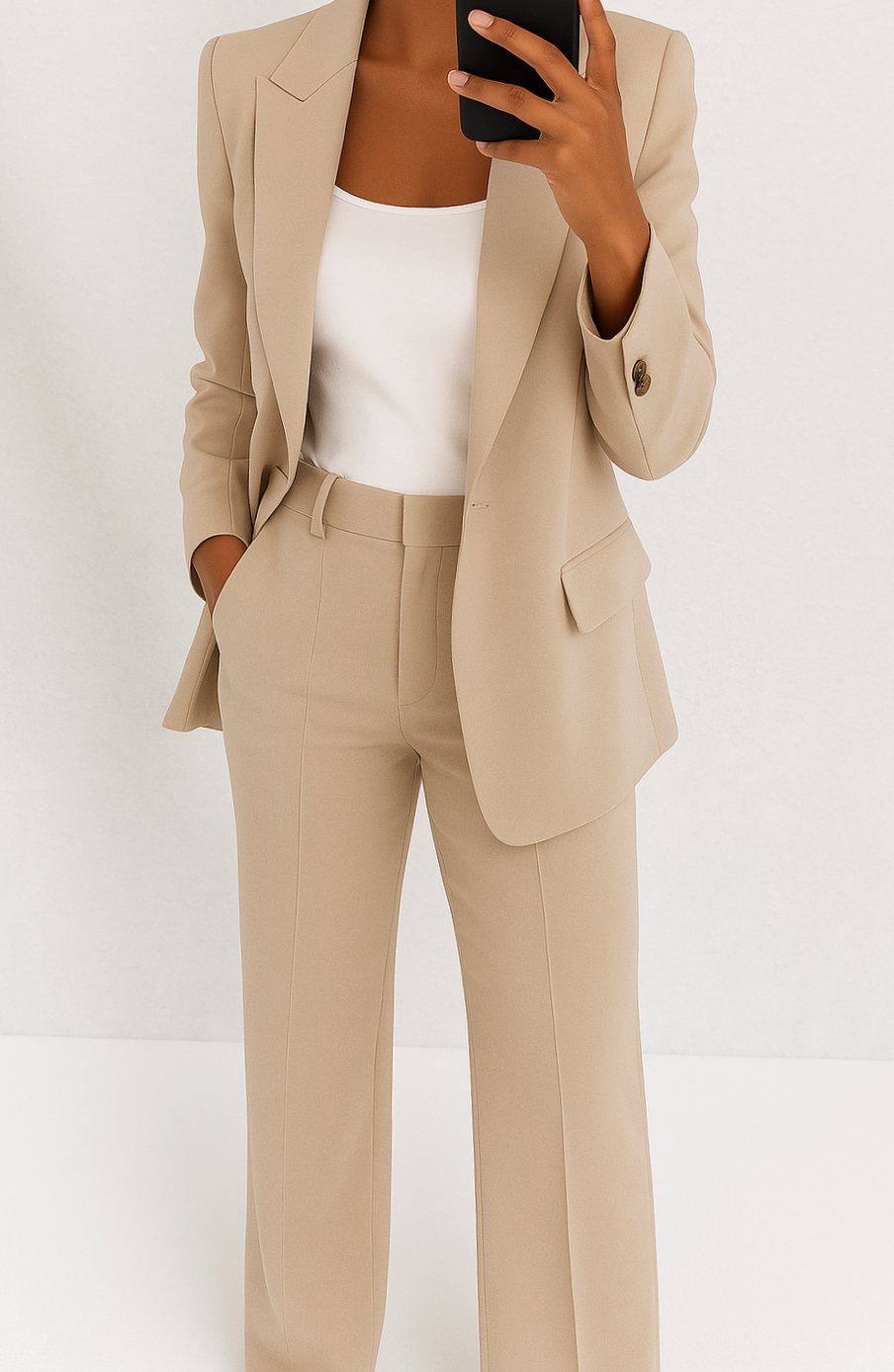Women's Tailored Blazer Straight-Leg Suit Set