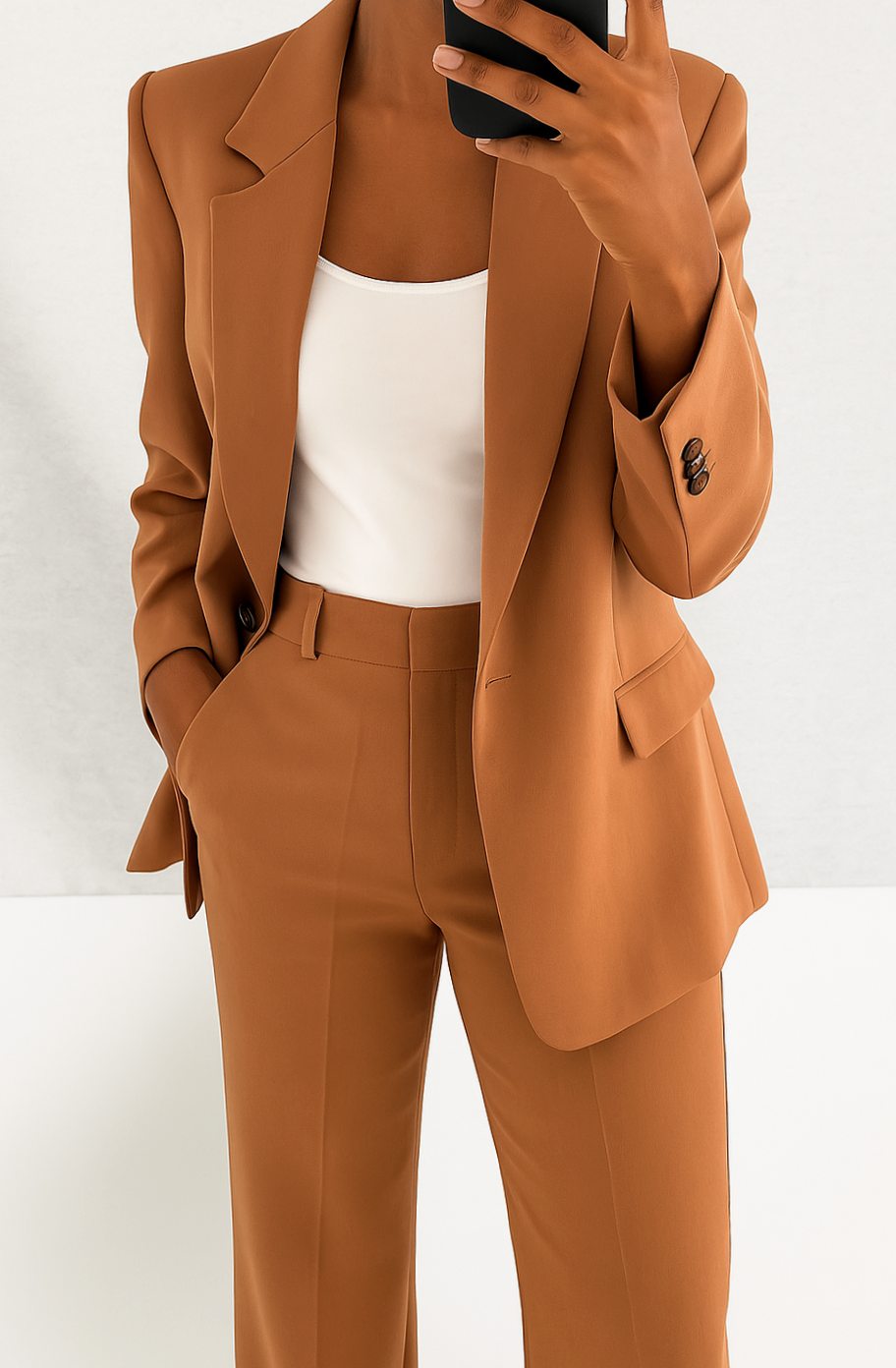 Women's Tailored Blazer Straight-Leg Suit Set