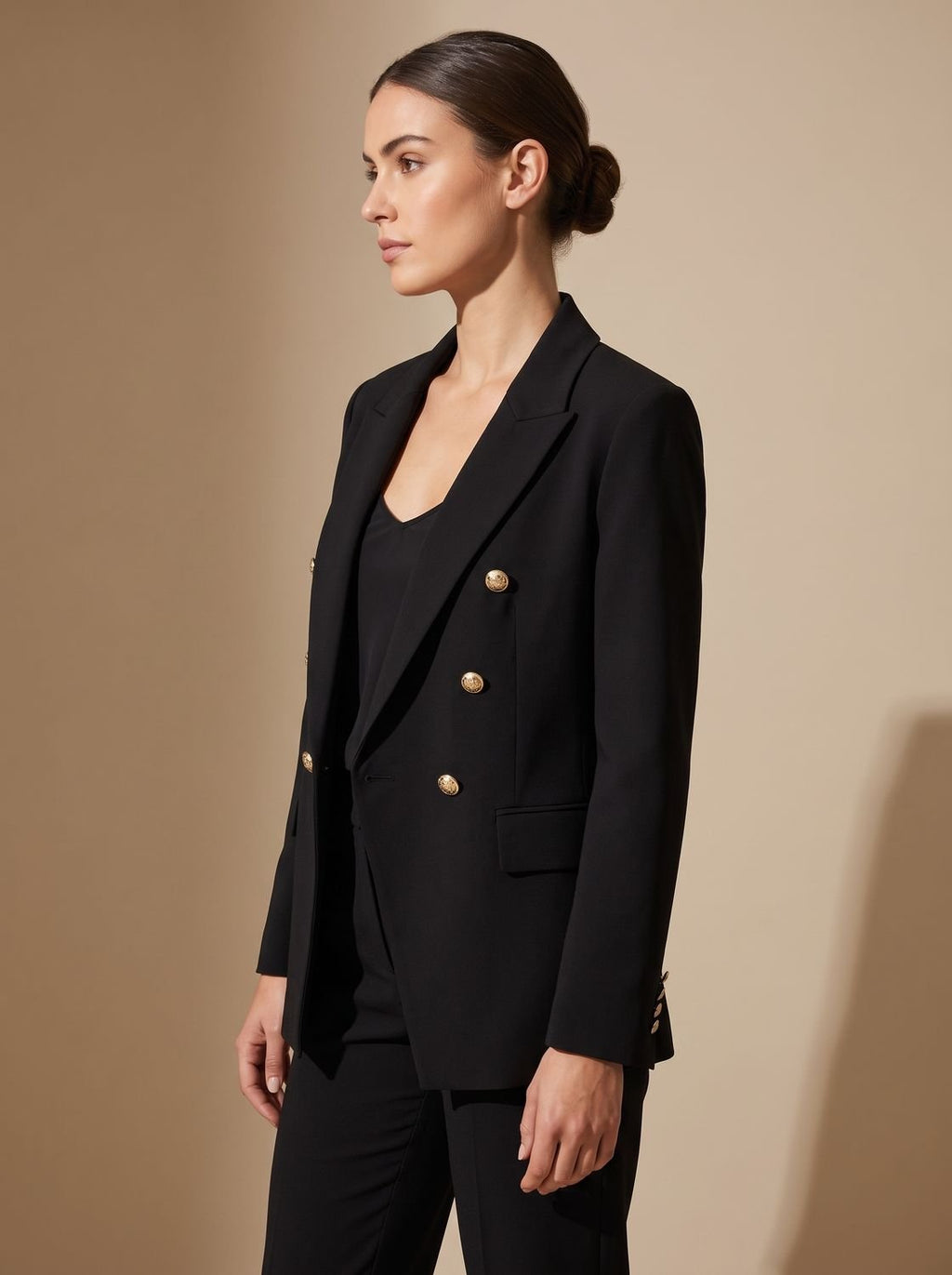 Women's Structured Double-Breasted Blazer with Hip Flap Pockets