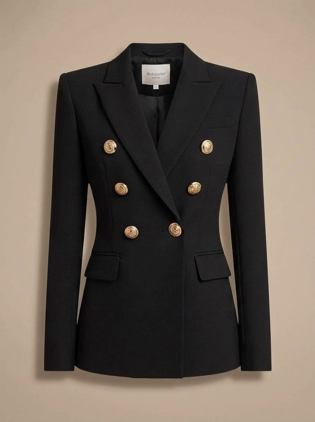 Women's Structured Double-Breasted Blazer with Hip Flap Pockets