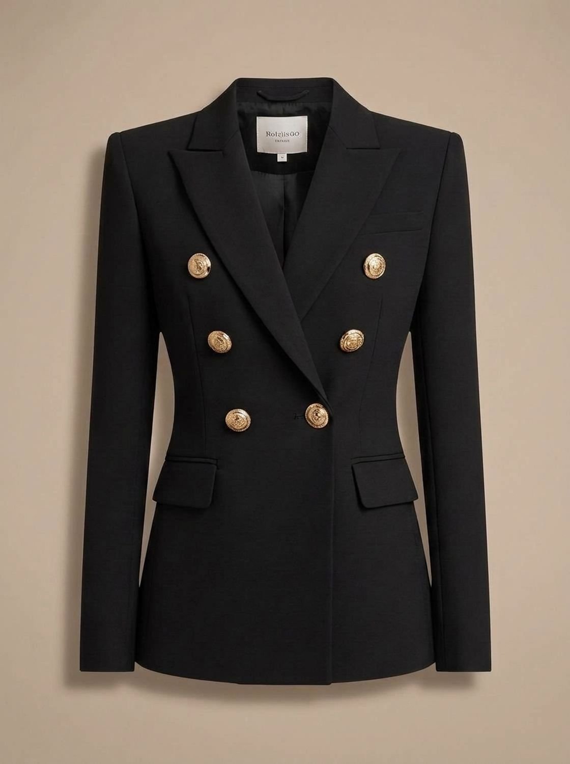 Women's Structured Double-Breasted Blazer with Hip Flap Pockets