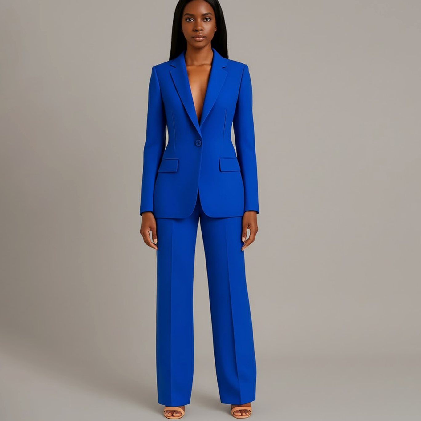 Women's Tailored Single-Button Blazer Pants Suit Set