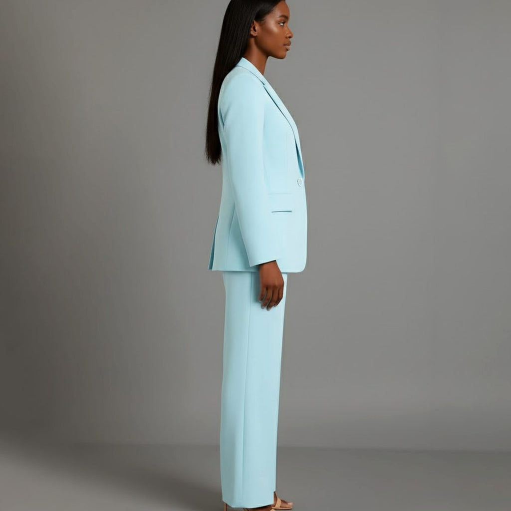 Women's Tailored Single-Button Blazer Pants Suit Set