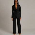 Women's Tailored Single-Button Blazer Pants Suit Set