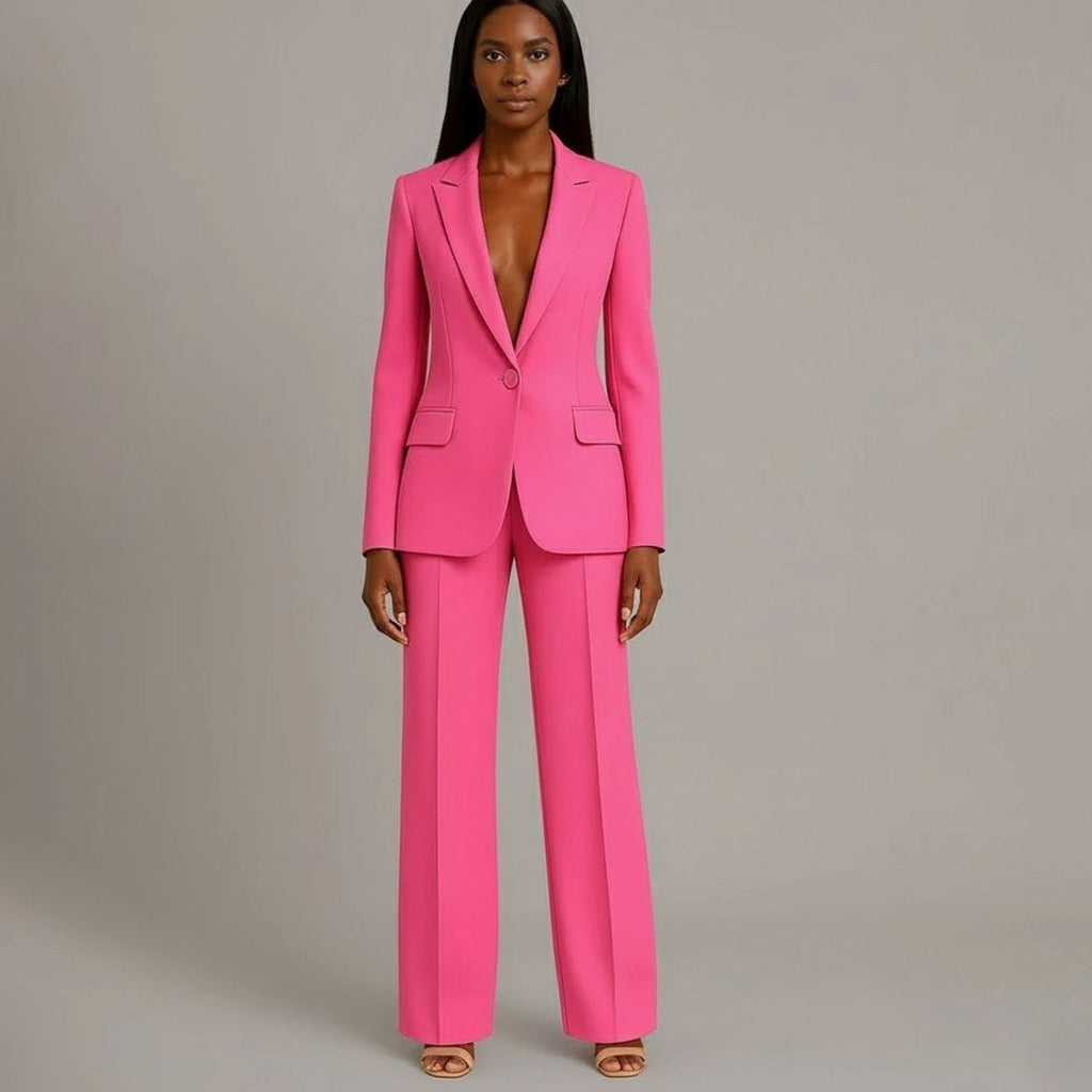 Women's Tailored Single-Button Blazer Pants Suit Set