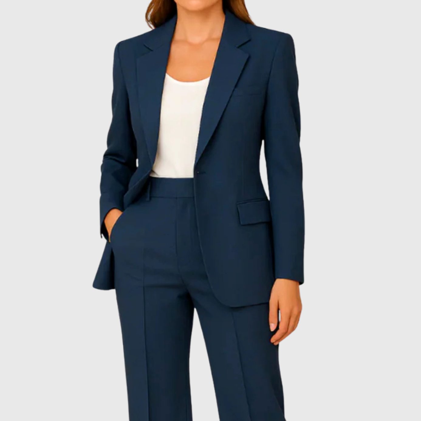 Women's Tailored Single-Button Blazer Suit Set Straight-Leg Pants