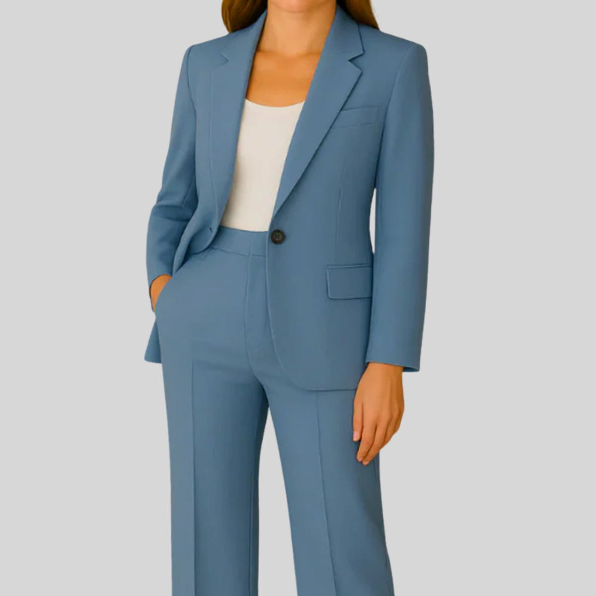 Women's Tailored Single-Button Blazer Suit Set Straight-Leg Pants