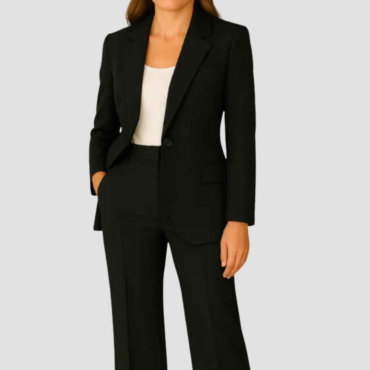 Women's Tailored Single-Button Blazer Suit Set Straight-Leg Pants