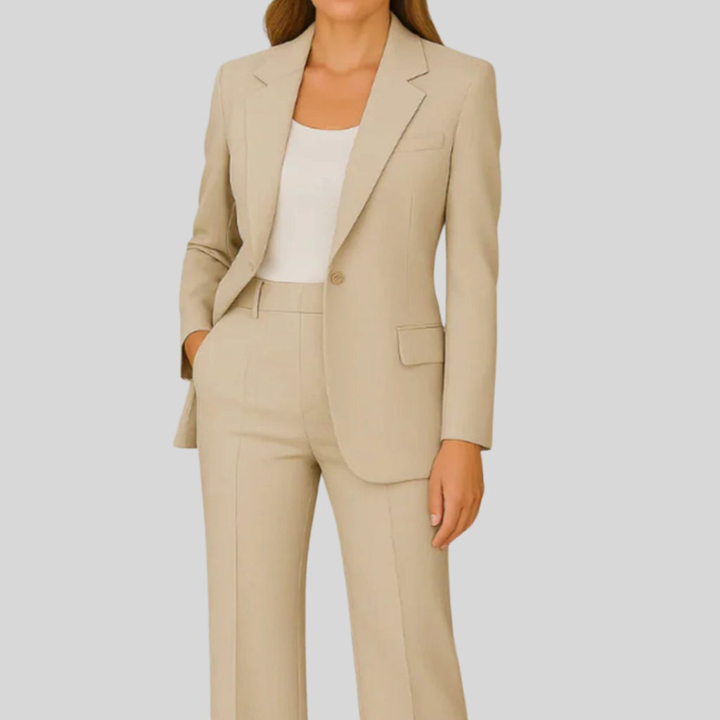 Women's Tailored Single-Button Blazer Suit Set Straight-Leg Pants