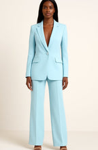 Women's Tailored Single-Button Blazer Wide-Leg Pants Suit Set