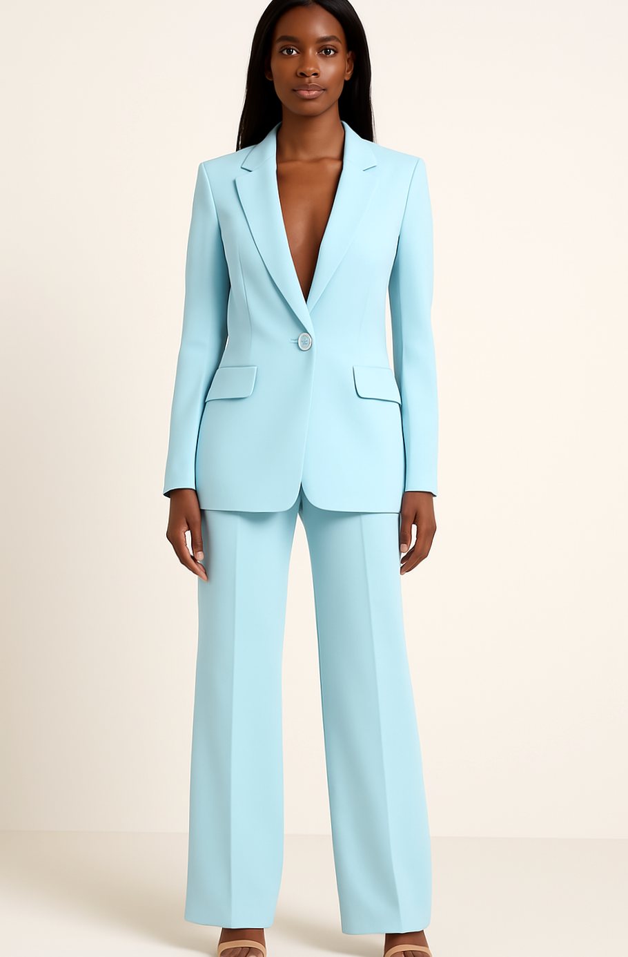 Women's Tailored Single-Button Blazer Wide-Leg Pants Suit Set
