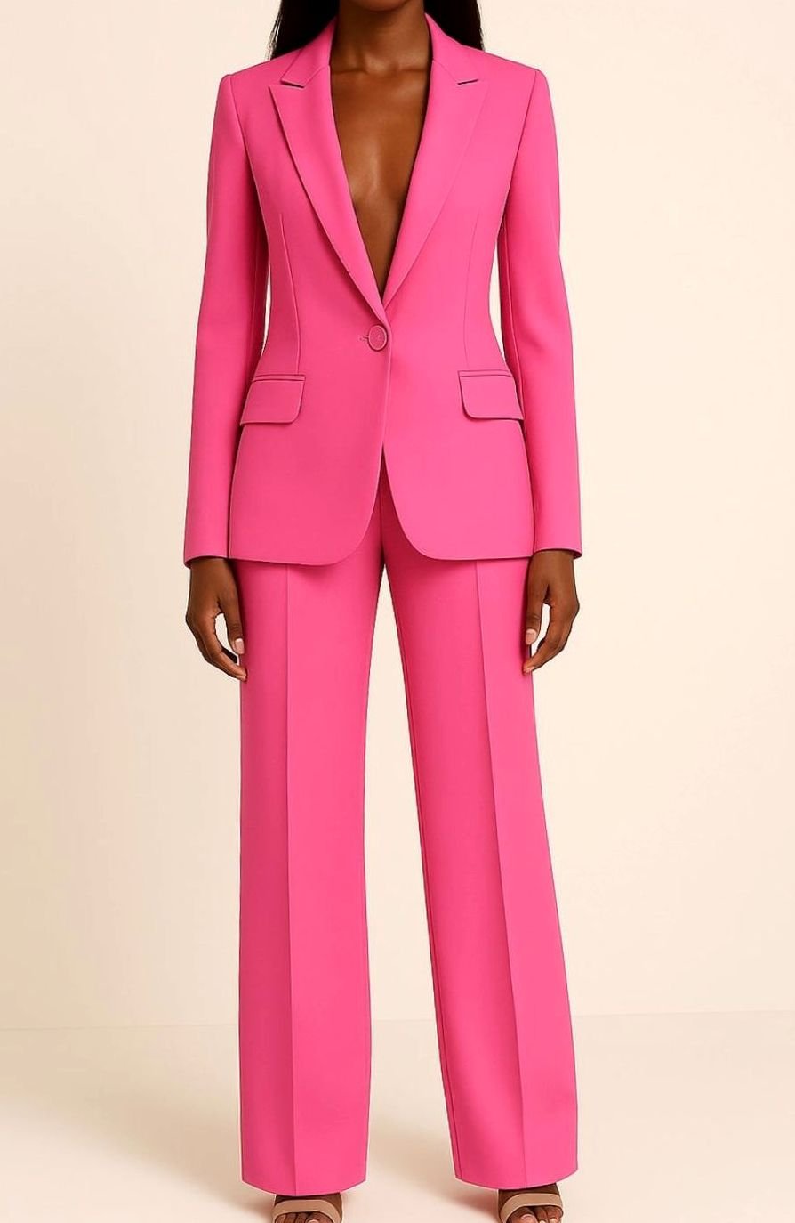 Women's Tailored Single-Button Blazer Wide-Leg Pants Suit Set